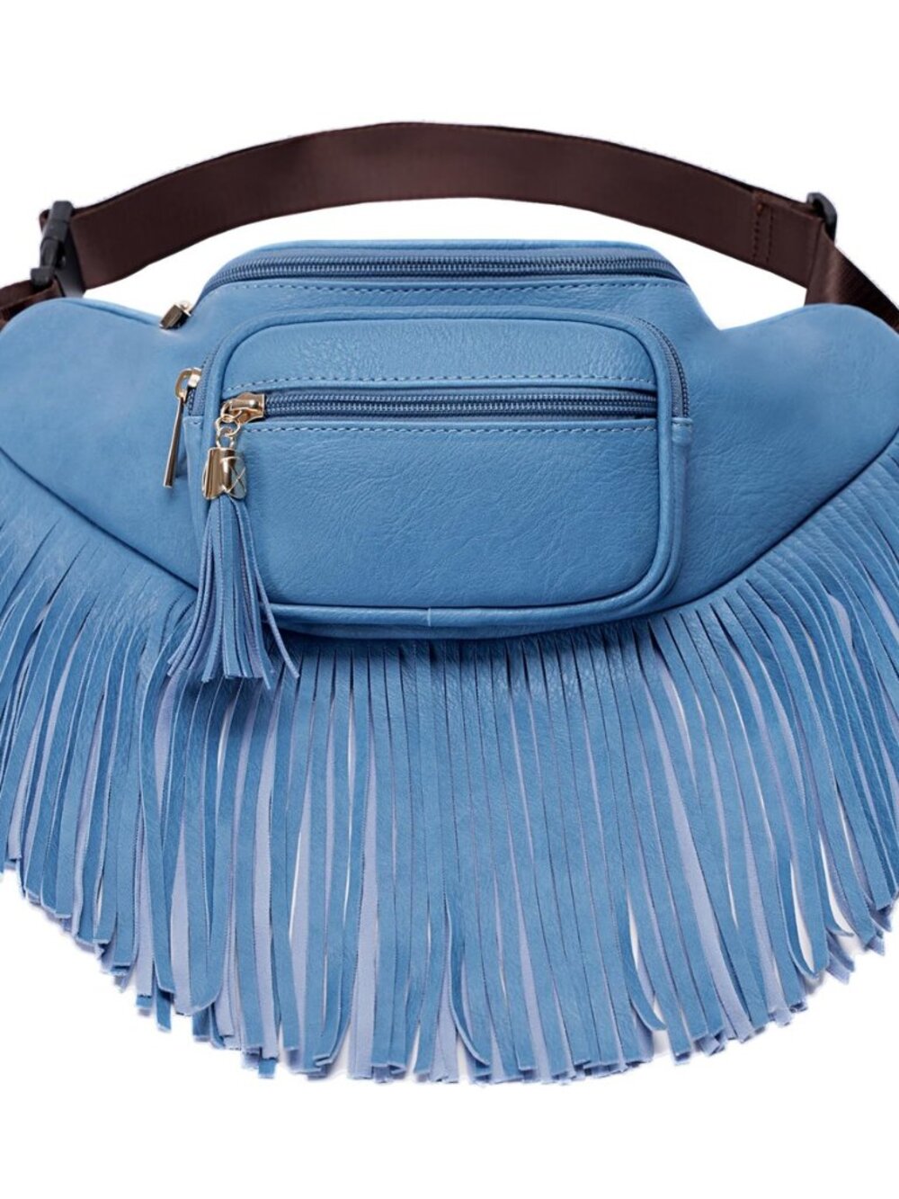 Fringe Waist bag for women with Multi Zipper Pockets